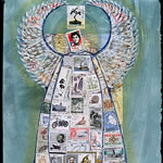 collage with postal stamps