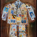 collage with postal stamps