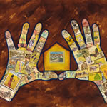 collage with postage stamps