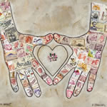 collage with postage stamps