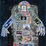 collage with postage stamps