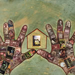 collage with postage stamps