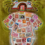 collage with postage stamps