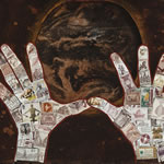 collage with postage stamps